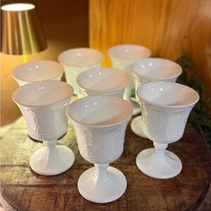Vintage Milk Glass Grape Pattern Goblet Indiana Glass Style Mid-Century 8pc